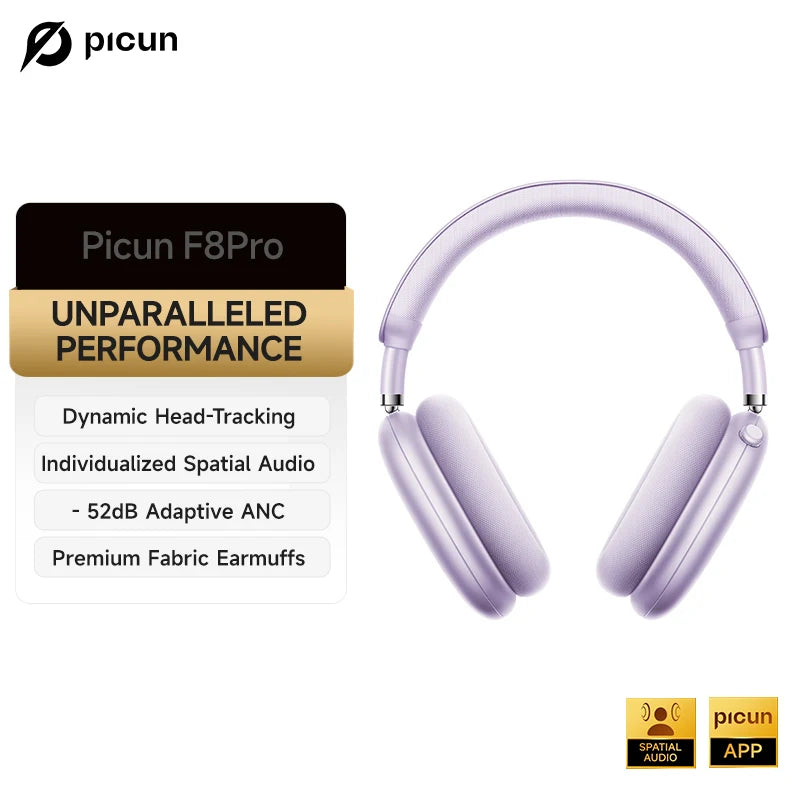 Auriculares inalámbricos Picun F8 Pro ANC con seguimiento de cabeza, audio espacial 3D, ANC -52dB, sonido HIFI, Bluetooth, micrófono HD ENC, baja latencia y APP