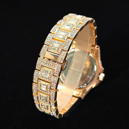 Men's Gold Quartz Watches Calendar Week Display Diamond Watch For Man Dropshipping