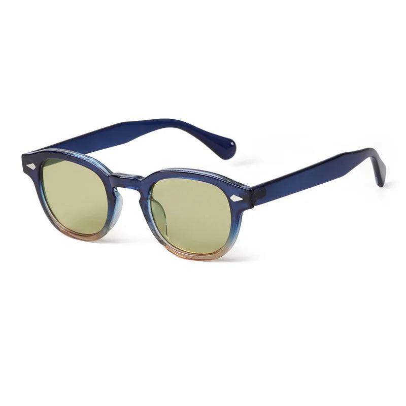 JNPCXI Vintage Round Sunglasses Women Men Retro Rivet Blue Gradient Female Sun Glasses UV400