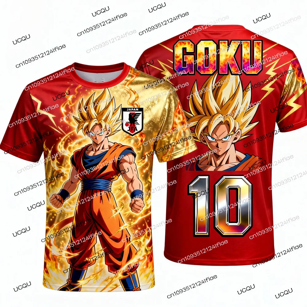 2026 Summer New Adult Men's Dragon Ball Goku 3D Printed Football Jersey T-Shirt Kids Anime T-Shirt Special Football Jersey NO.10