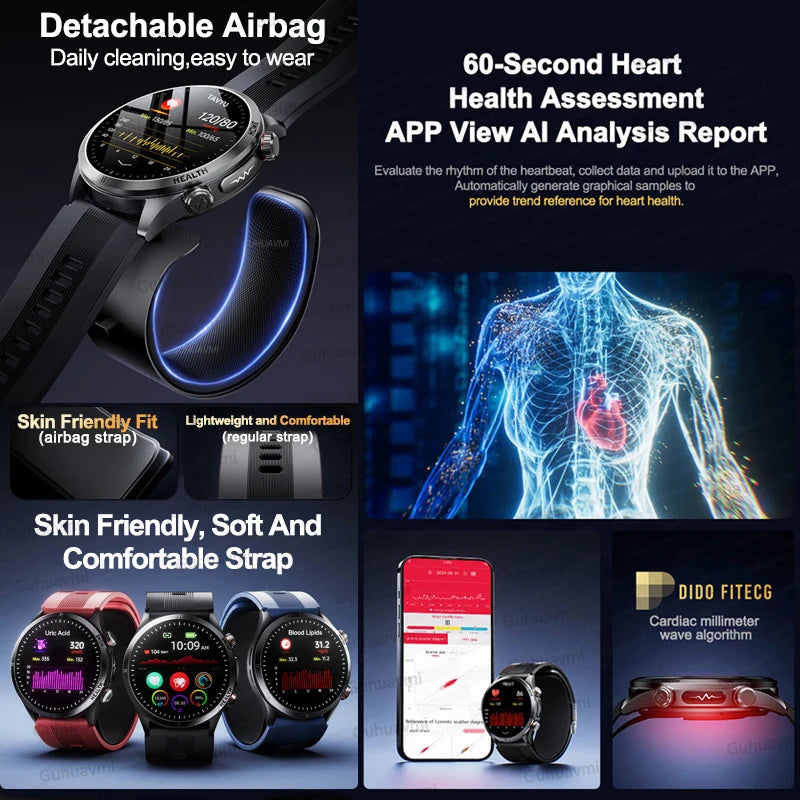 2026New Blood Pressure Air Pump Airbag Accurate Measure Smart Watch Men Micro Physical Examination Health ECG Smartwatch NFC BOX