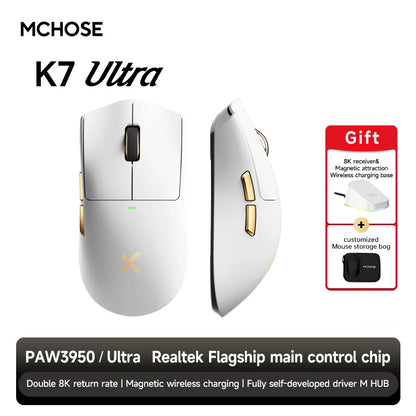MCHOSE K7 Ultra Dual 8K Polling Rate Lightweight Magnetic Wireless Gaming Mouse PAW3950 Wireless Charging Dock Esports Office