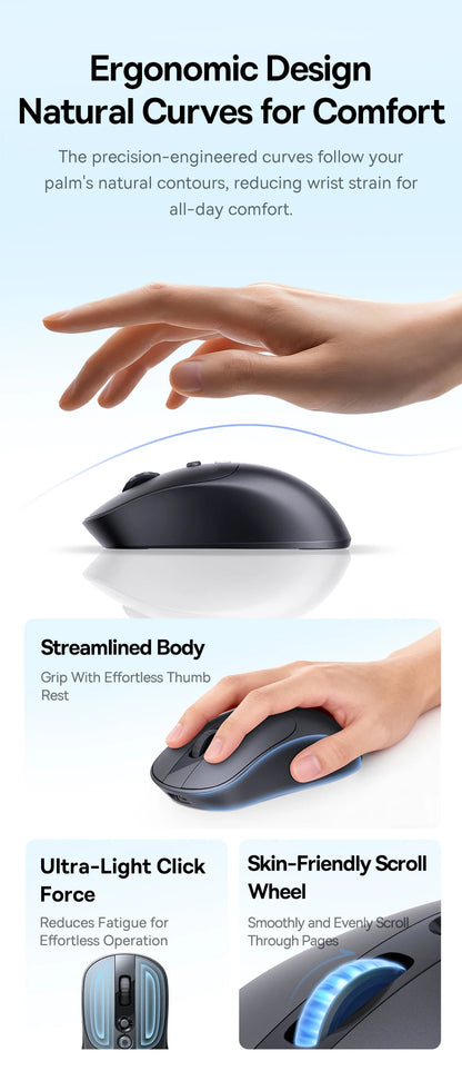 【NEW】Baseus EM2 Ergonomic Wireless Mouse Bluetooth 5.3 2.4G Type-C Charging Ultra Light Silent Mice Customizable Button Mouse