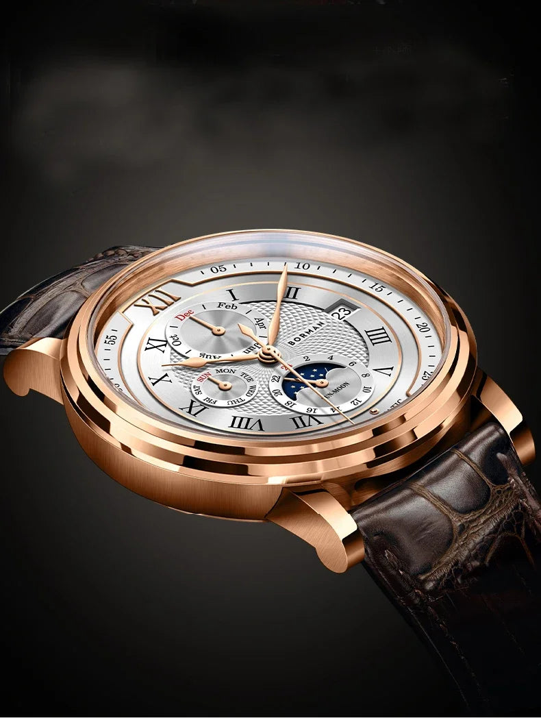 BORMAN BM3868 New 40mm Luxury Men Automatic Mechanical Men's Watches Sapphire Multi-function Waterproof Moon Phase Clocks