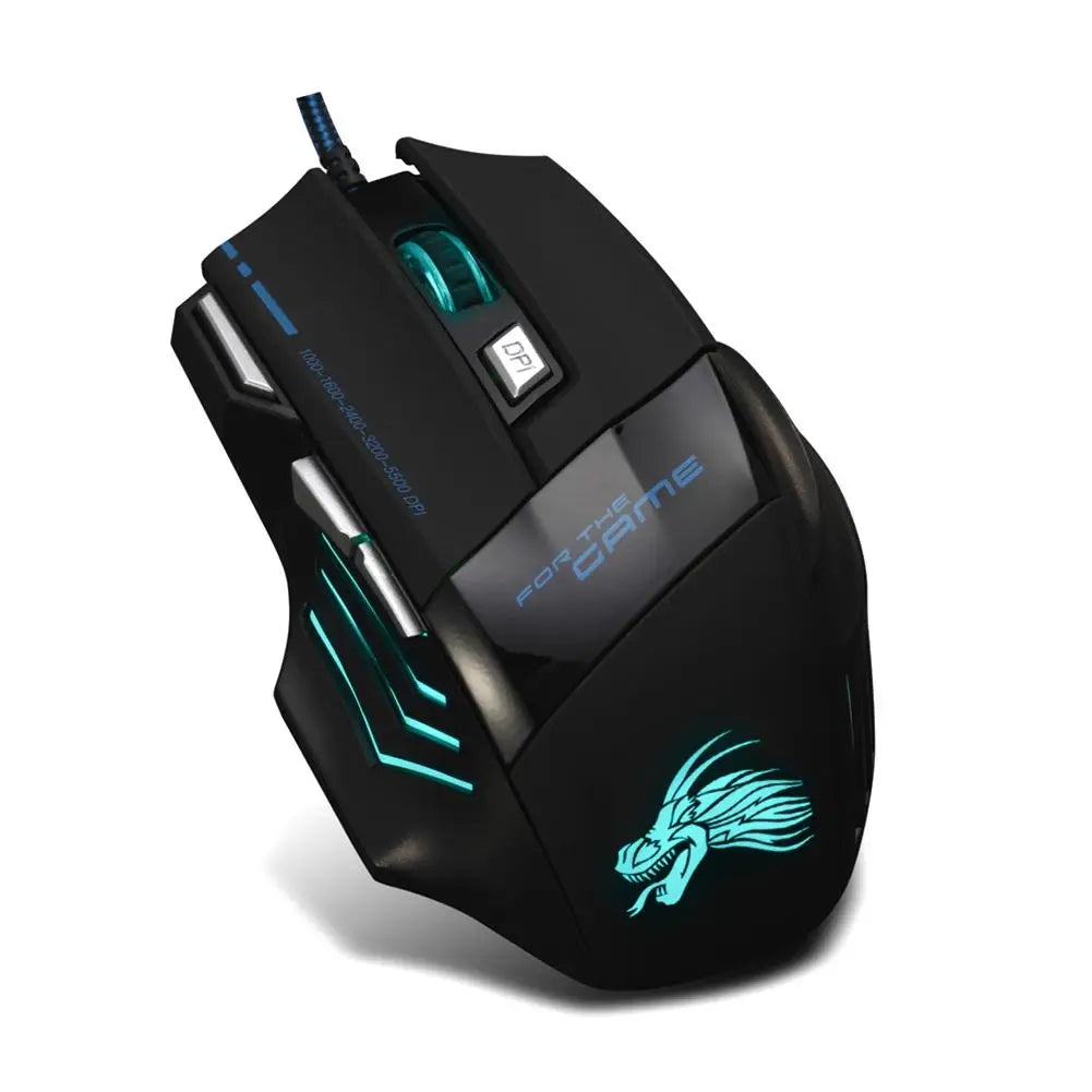 Rato Gaming com Fio, Retroiluminação de 7 Cores, 5500 DPI Ajustáveis, Preto, Rato Ótico com Fio para PC Gamer e Computador de Secretária