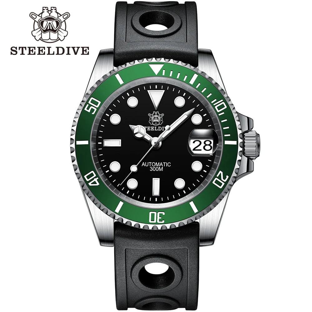 STEELDIVE SD1953 41MM Classic Water Ghost Calendar Magnifier NH35 Mechanical Movement BGW9 Super Luminous 30Bar Waterproof Watch
