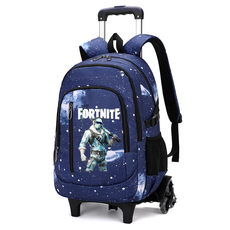 Fortnite 2 viename vežimėlis-kuprinė su žvaigždėto dangaus raštu, didelės talpos vandeniui atsparus nešiojamojo kompiuterio krepšys su laiptų įveikimo konstrukcija, mokyklinė kuprinė moksleiviams