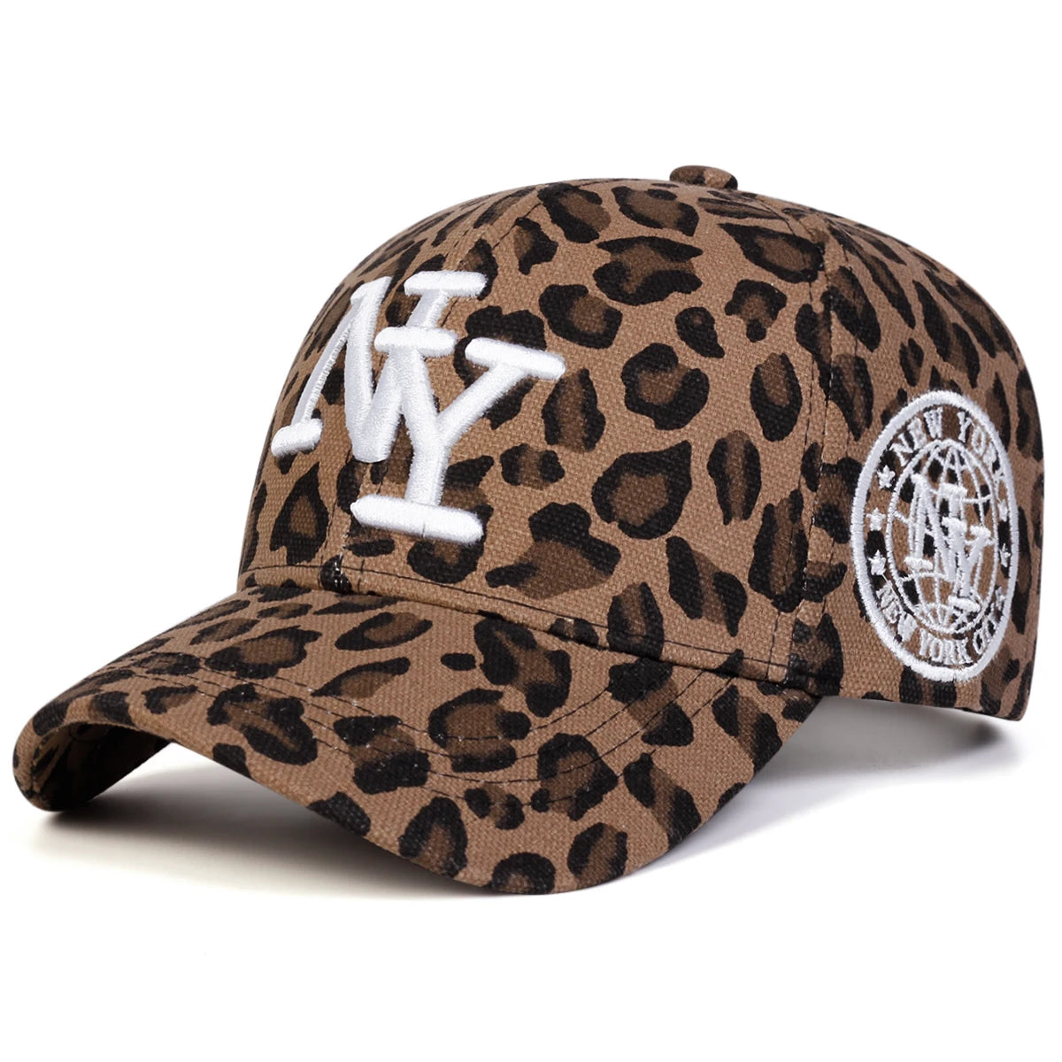 Unisex-Baseballkappen mit NY-Buchstaben-Stickerei und Leopardenmuster – für Frühling und Herbst, Outdoor, verstellbar, Freizeit, Sonnenschutz, Sportkappe