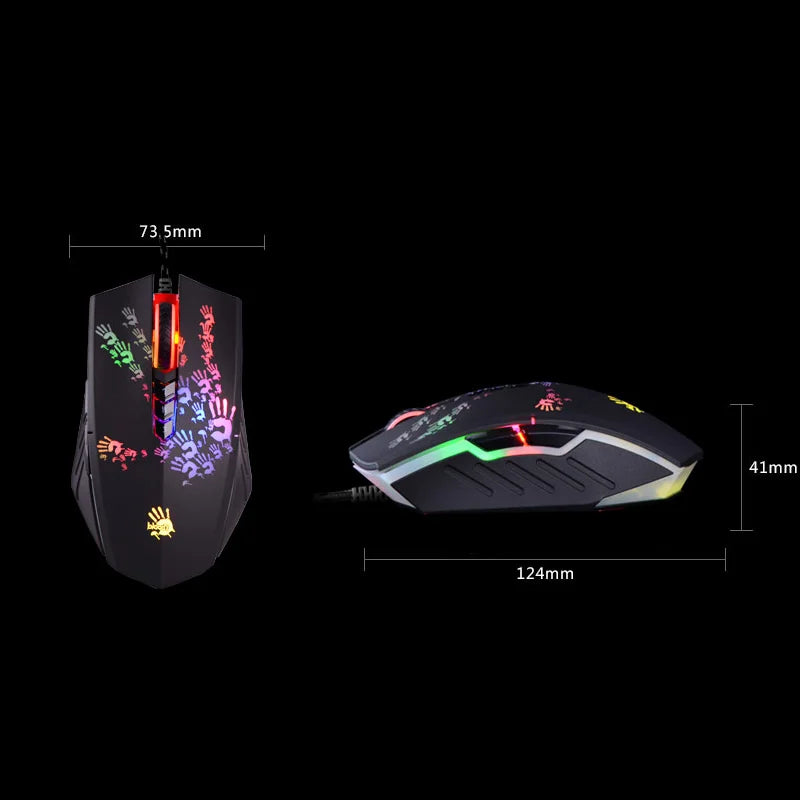 A4Tech Bloody A60 Gaming Mouse, RGB Mouse, Drag Click, 6200 CPI, 8 Macro Keys, X'Glide Metal Boot, 1000 Hz Adjustable