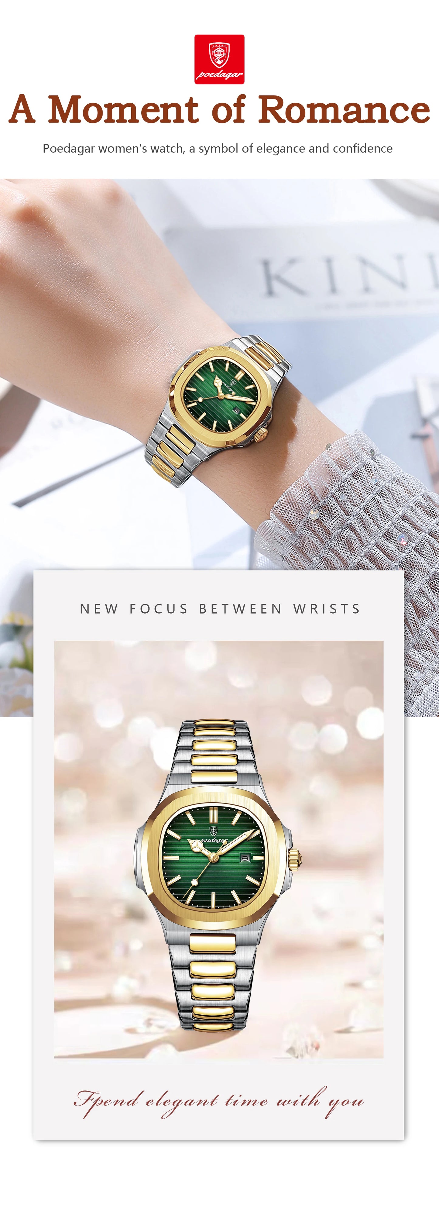 POEDAGAR Square Luxury Watch For Woman Waterproof Luminous Date Ladies Wristwatch Stainless Steel Fashion Quartz Women's Watches