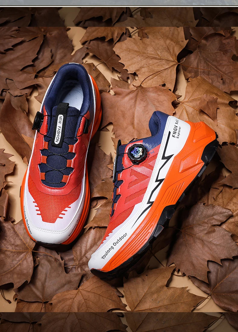 Outdoor Hiking Shoes for Men, Lightweight Trekking Shoes, Breathable Mesh Sneakers, Casual Walking Shoes, Rotating Buckle Design, Non-Slip and Wear-Resistant Trail Shoes, Suitable for Hiking and Camping, 2026 New Running Shoe