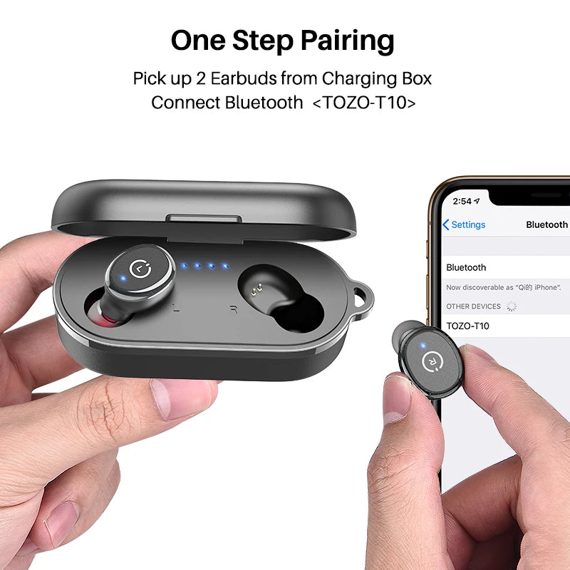 TOZO T10 Bluetooth 5.3 Earphones, Wireless Headphones, AI Enhanced Calling With Deep Bass, IPX8 Waterproof Earbuds, 45H Play