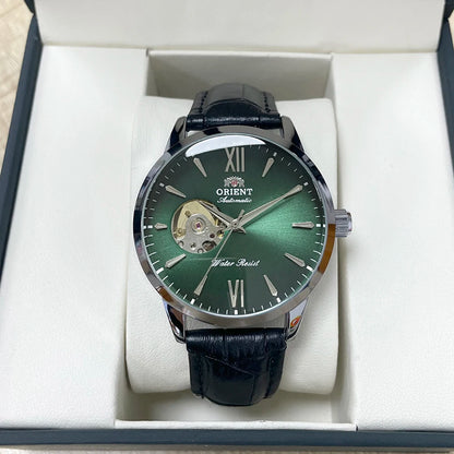 Orient Men's Automatic Open Heart Watch Blue Dial Stainless Steel Band Casual Dress Wristwatch 30M Water Resistant Fashion Watch