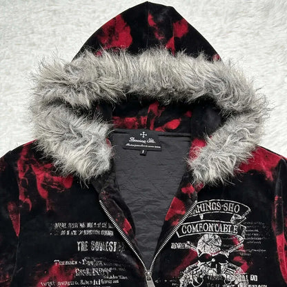 Produit gaming premium Fraquane, 2026 New American Fashion Trend Goth Printed Zipper Hoodie Women Street Hip Hop Punk Rock Sweatshirt Unisex Casual Loose Hoodie