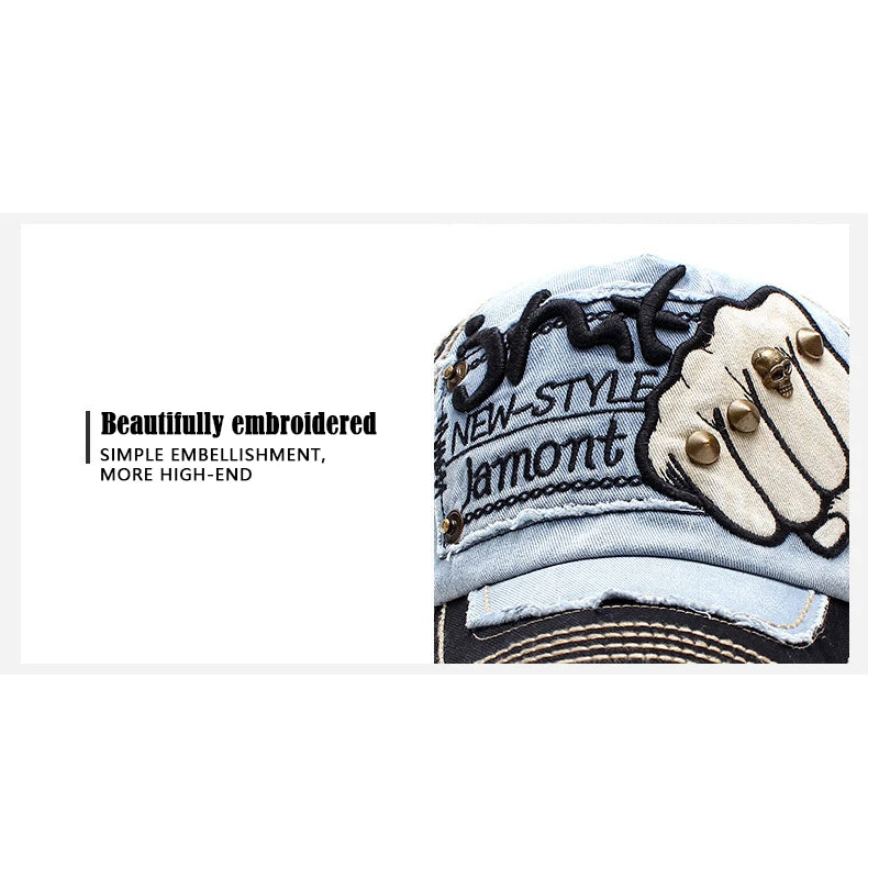 Boné de Basebol de Moda para Desporto e Ar Livre, Boné Casual de Sol, Gorras Hip Hop, Tamanho Único Ajustável Unissexo, Patch de Punho com Rebites