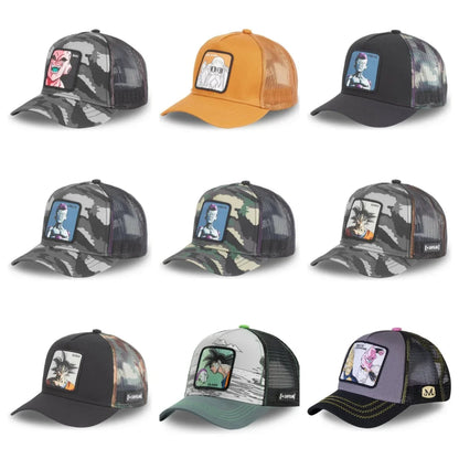 Dragon Ball Son Goku-Kappe, Sommer-Reisekappe mit Schirm, Herren-Kappe mit Stickerei, im Hip-Hop-Stil, Sonnenvisier, verstellbare Trucker-Kappe aus Netzstoff
