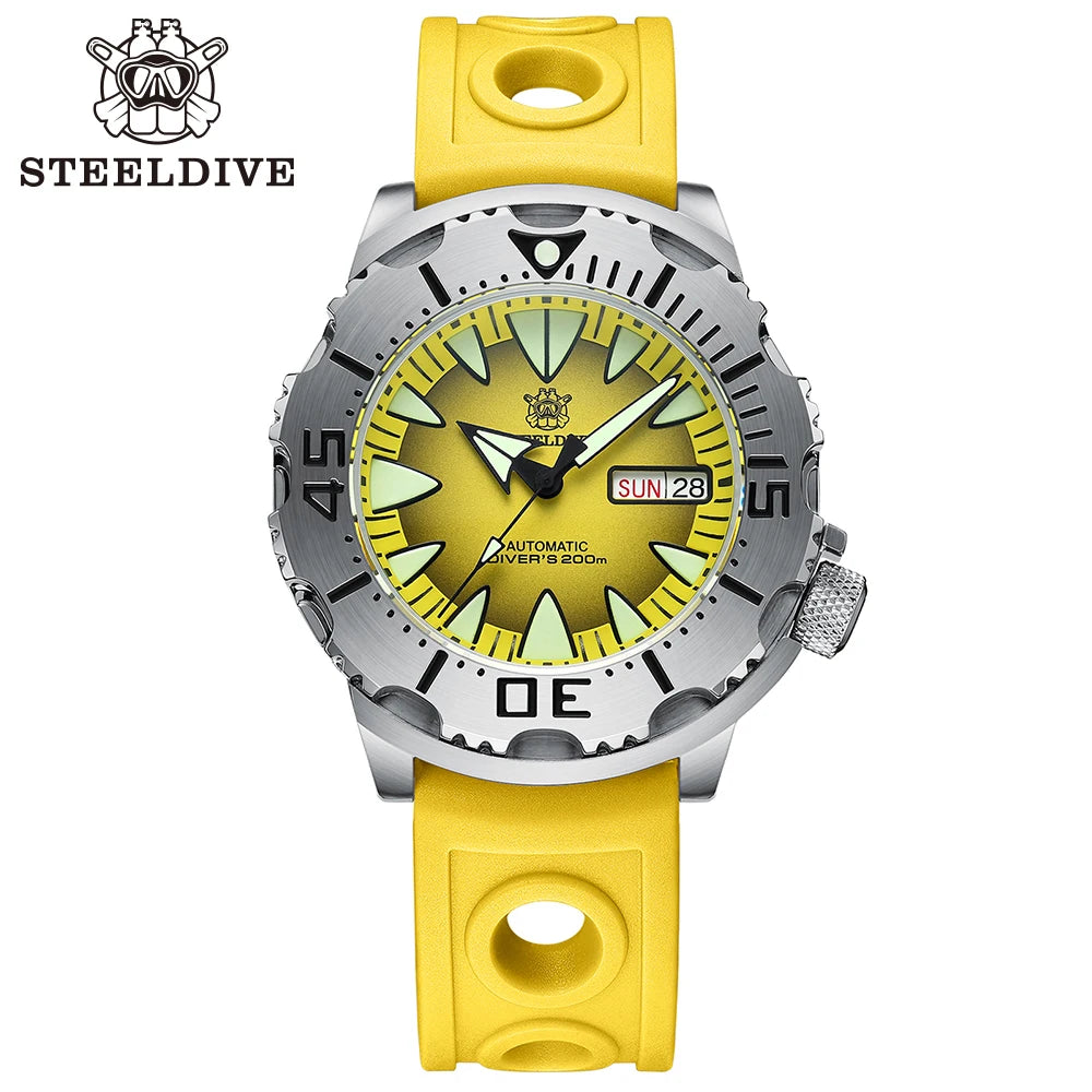 STEELDIVE SD1984 New Arrival 42.2MM M onster 200M Waterproof NH36 Day Function Sapphire Glass Automatic Movement Steel Bracelet