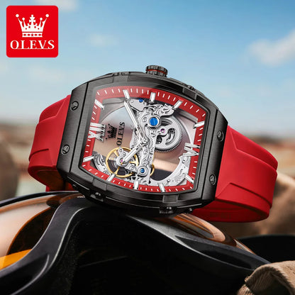OLEVS 6779 fashion men's watches waterproof Transparent dial silicone tape mechanical watch for man Original brand wristwatch