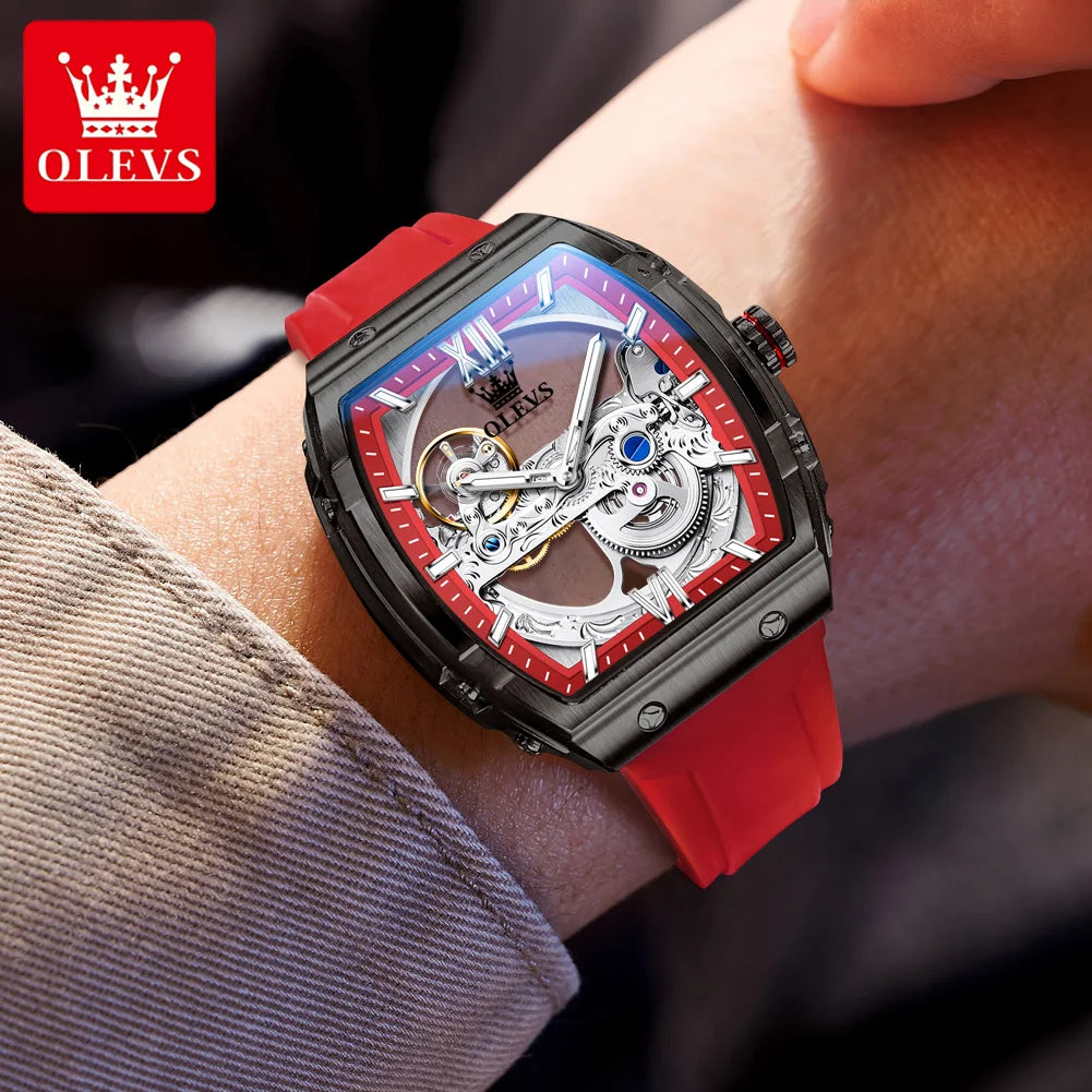 OLEVS 6779 fashion men's watches waterproof Transparent dial silicone tape mechanical watch for man Original brand wristwatch