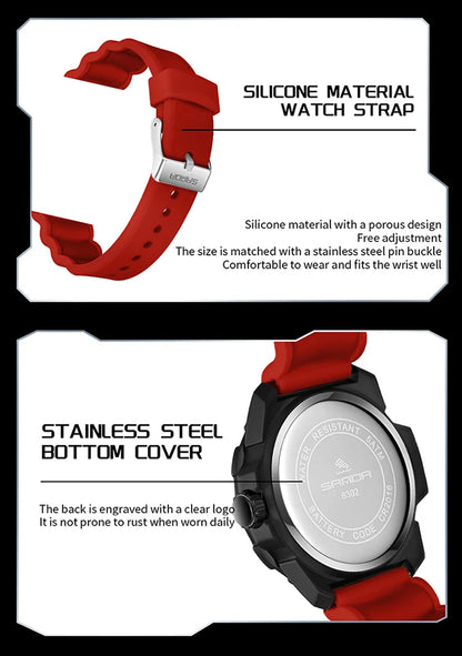SANDA Luxury Men's Solar-powered Watch Creative Quartz Dial Luminous Hands Waterproof Sport Student Wristwatch Innovative Design