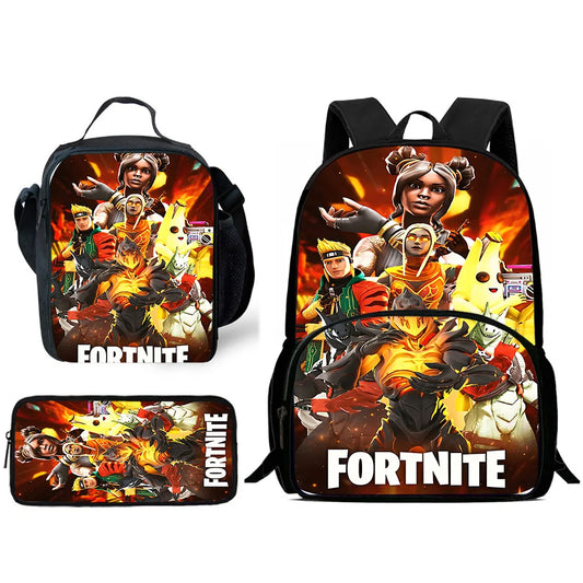 Mochilas Infantis de Design Gaming F-FortniteS com Lancheira e Estojo, Mochilas Escolares de Grande Capacidade para Meninos e Meninas, Melhor Presente