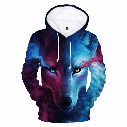 Sweatshirt com Capuz Cool Space Galaxy Wolf para Homem — Lobo Brilhante, Estilo Fashion, Pullover de Primavera e Outono