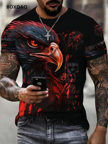 Vyriški „Fashion Eagle“ marškinėliai, laisvo kirpimo, su apvalia iškirpte, laisvalaikio stiliaus, trumpomis rankovėmis, su 3D gyvūno rašto spauda, gatvės stiliaus marškinėliai, 6XL didelis dydis, kvėpuojantys marškinėliai