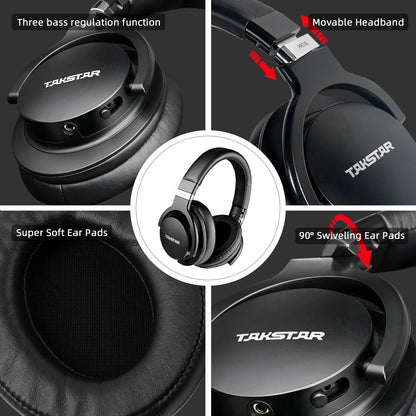 Takstar PRO82 Professional Monitor Headphones – HiFi Stereo Wired Studio Headset for Recording, Gaming & Bass-Adjustable Precision Sound
