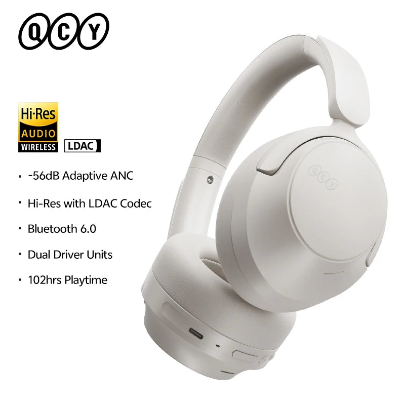 Cuffie Bluetooth 6.0 Over-Ear QCY H3S con ANC adattivo -56dB – Headset wireless Hi-Res LDAC, batteria 102H, audio spaziale Dual Driver