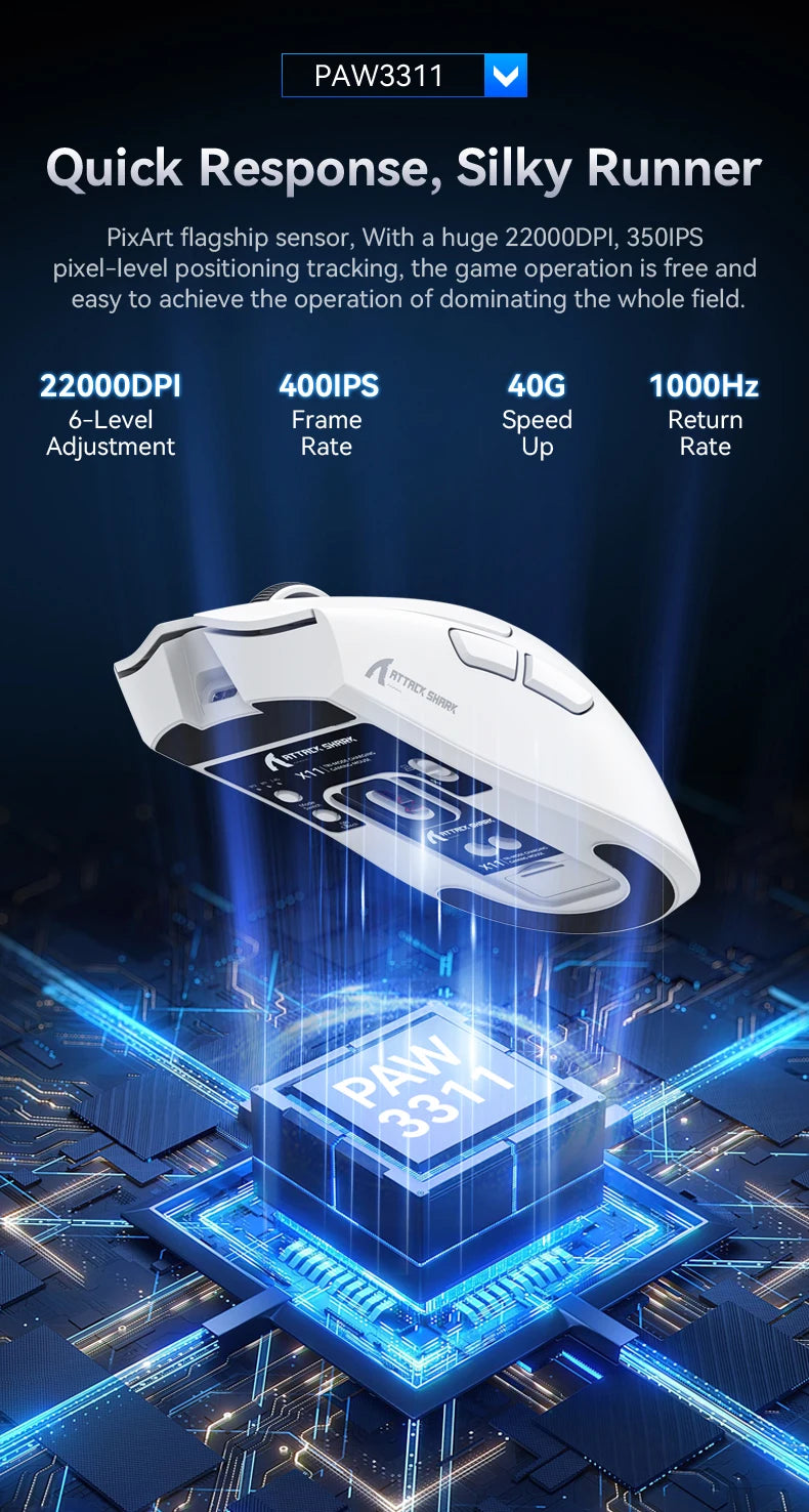 Attack Shark X11&R1 Tri Mode Bluetooth Wireless Mouse With Charger Base RGB Ergonomics Mice Lightweight PC Gamer Accessories