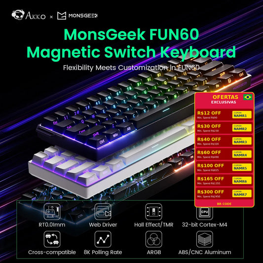 Akko MonsGeek FUN60 Mechanical Keyboard Magnetic Switch 60% Gaming Keyboards Rapid Trigger 0.01mm 8K ARGB HE/TMR Custom Keyboard