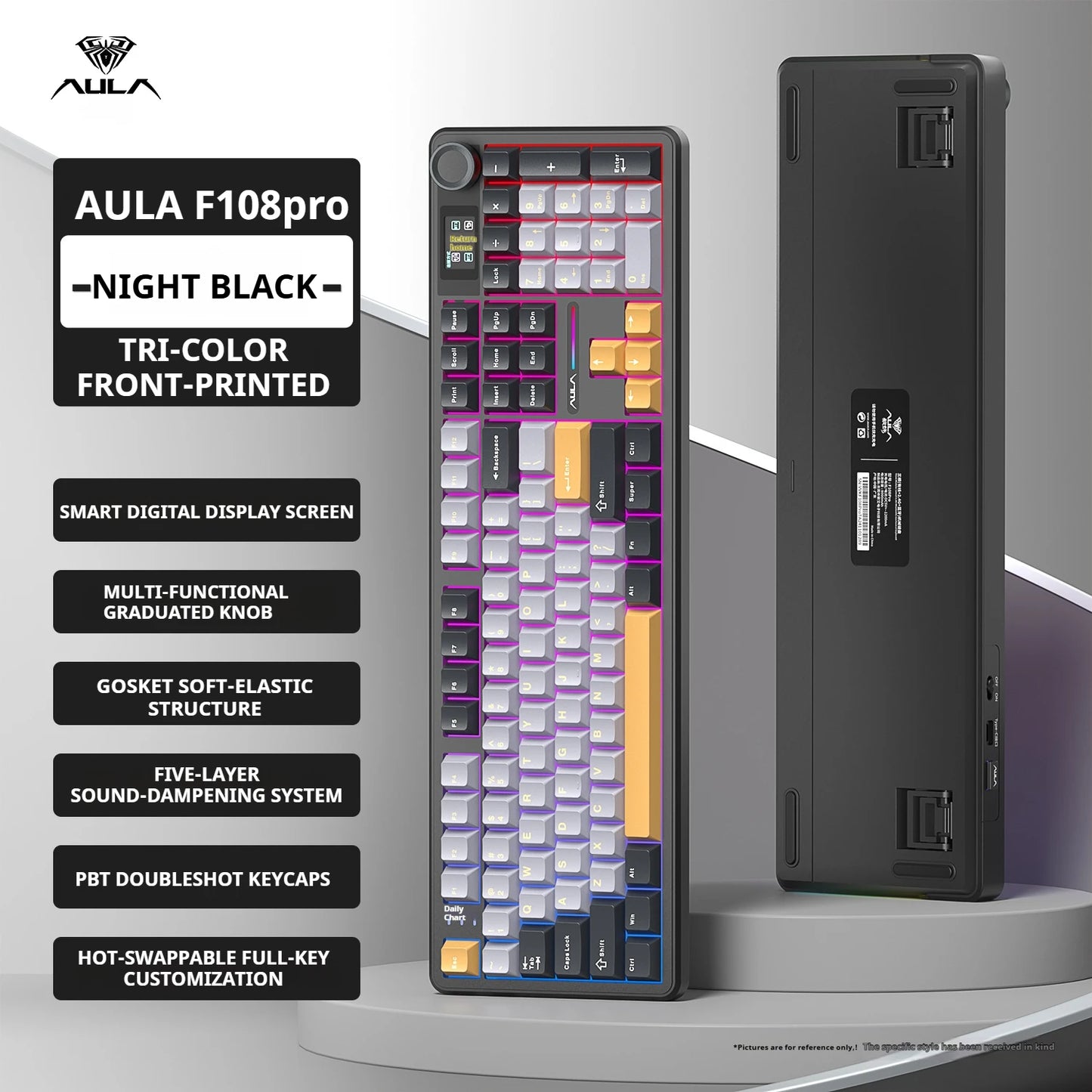 Tastiera meccanica AULA F108 PRO personalizzata layout 100%, retroilluminazione RGB, wireless Bluetooth, switch HiFi, tastiera gaming