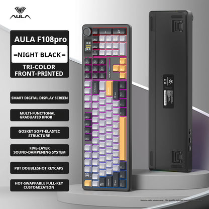 Tastiera meccanica AULA F108 PRO personalizzata layout 100%, retroilluminazione RGB, wireless Bluetooth, switch HiFi, tastiera gaming