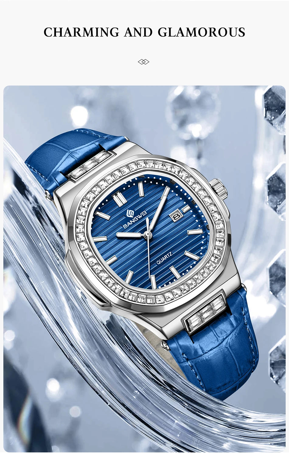 New Fashion BANGWEI Elegant Luxury Quartz Woman Watch Simple Dial Diamond Retro Leather Date Waterproof Luminous Women's Watches