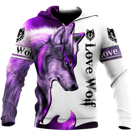 Sweatshirt com Capuz Unissexo de Outono com Estampado 3D Integral de Leão, Lobo e Pele de Tigre Branco para Homem, Pullover Casual Estilo Casaco