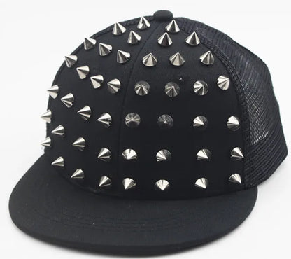 Herren-Kappen, flache Hüte, Hip-Hop-Snapbacks, ausgefallene Baseballkappen mit Nieten, Street-Dance-Kappen, trendige Mesh-Kappen mit Schirm, für Jugendliche, Jungen und Mädchen