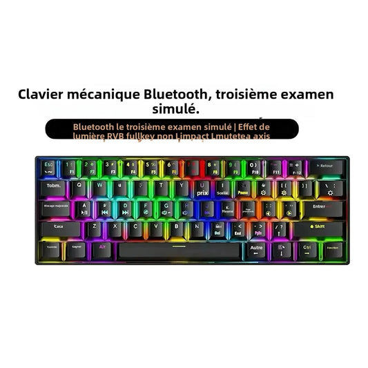 61-Key RGB Backlit Tri-Mode Bluetooth Mechanical Keyboard Dust-Proof Hot-Swappable Wireless Gaming & Office Keyboard for Esports