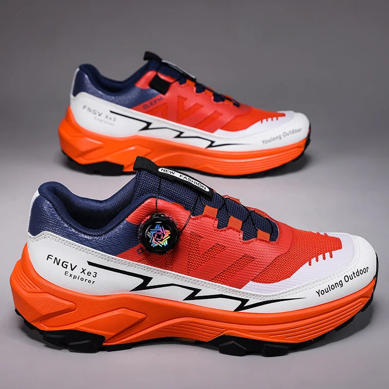 Outdoor Hiking Shoes for Men, Lightweight Trekking Shoes, Breathable Mesh Sneakers, Casual Walking Shoes, Rotating Buckle Design, Non-Slip and Wear-Resistant Trail Shoes, Suitable for Hiking and Camping, 2026 New Running Shoe
