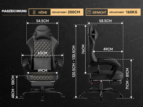 PINGGO Ergonomic Gaming Chair with Footrest Massage, PVC Leather PC Gaming Chair, Adjustable Reclining Office Chair with Lumbar Support