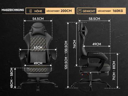 PINGGO Ergonomic Gaming Chair with Footrest Massage, PVC Leather PC Gaming Chair, Adjustable Reclining Office Chair with Lumbar Support