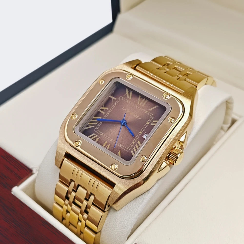 High-End Business Series Men's Watches, Fully Automatic Mechanical Watches, Skeleton Design, Butterfly Clasp Stainless Steel Strap, High-End Luxury Small Square Men's Watches, Fashionable Business Casual Multifunctional Men's