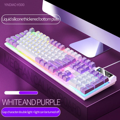 K500 Pink Keyboard Gaming-Tastatur in gemischten Farben mit weiß-rosa Tastenkappen, 104 Tasten, kabelgebunden, für Laptop und PC