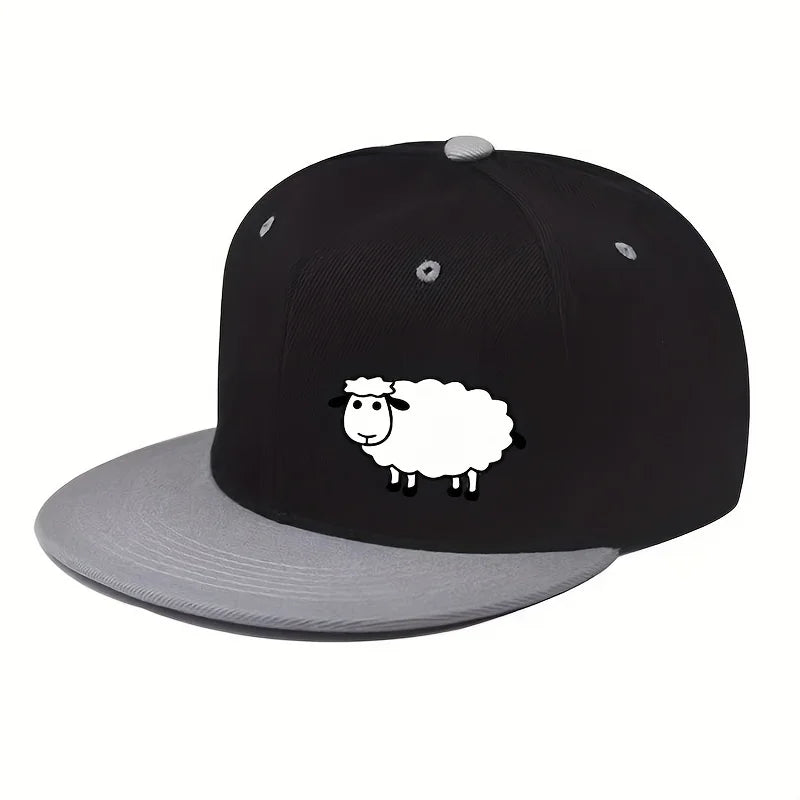 Unisex-Baseballkappe mit verstellbarem Riemen – Streetstyle-Kappe mit flachem Schirm und Schafsmuster – Lässige, vielseitige und personalisierbare Kappe