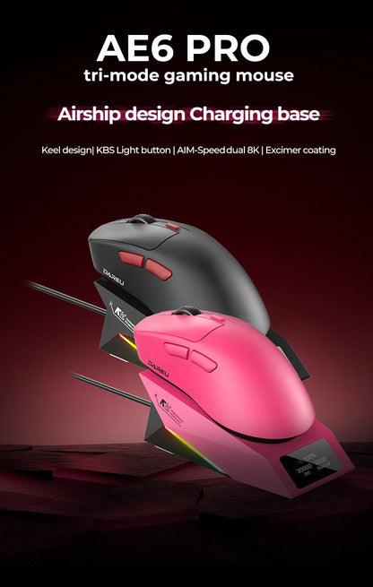 DAREU Kabellose Gaming-Maus 8khz Abtastrate AIM-750 (3950) 30000 DPI Tri-Mode-Gamer-Maus 60g mit Ladestation
