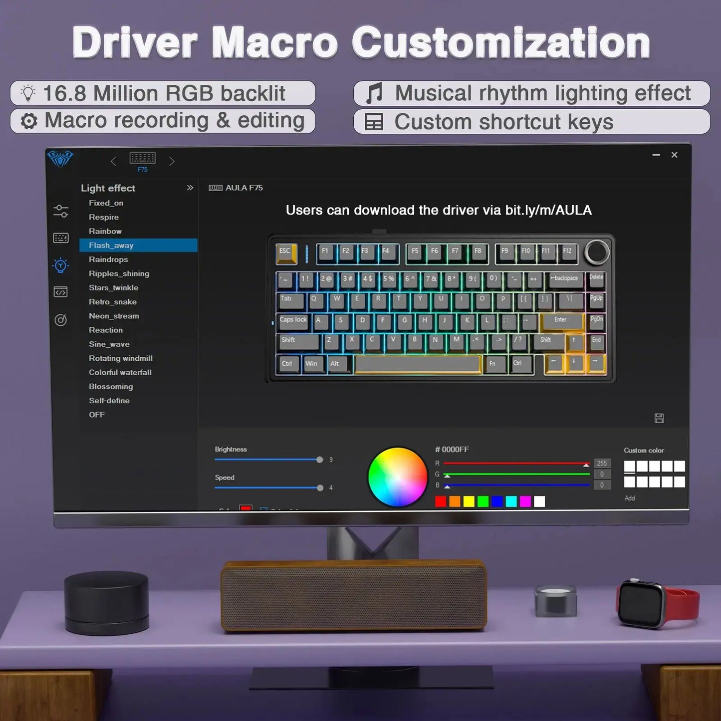 AULA F75 Pro kabellose mechanische Gaming-Tastatur mit Gasket-Mount, RGB, anpassbar, 75-%-Layout und seitlich gravierten PBT-Tastenkappen