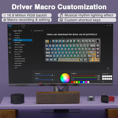 AULA F75 Pro kabellose mechanische Gaming-Tastatur mit Gasket-Mount, RGB, anpassbar, 75-%-Layout und seitlich gravierten PBT-Tastenkappen