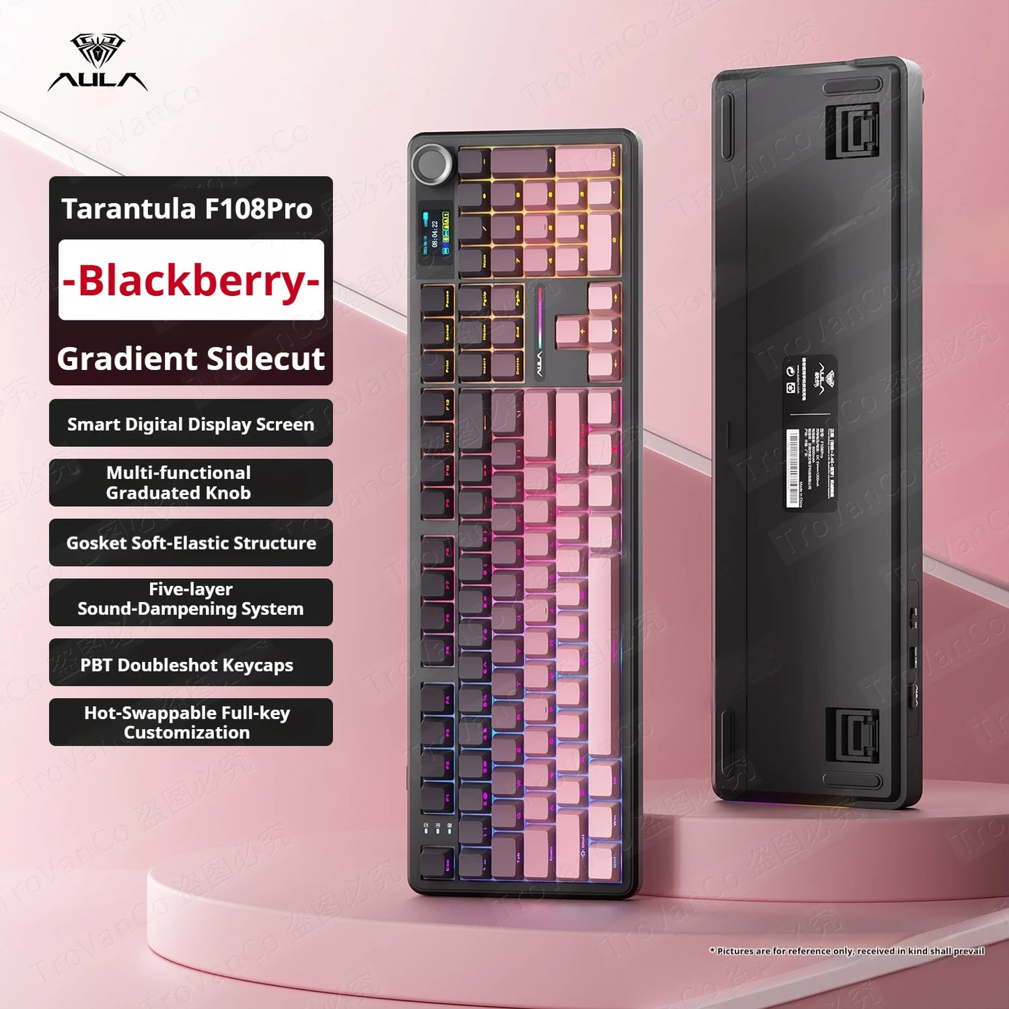 Tastiera meccanica AULA F108 PRO personalizzata layout 100%, retroilluminazione RGB, wireless Bluetooth, switch HiFi, tastiera gaming