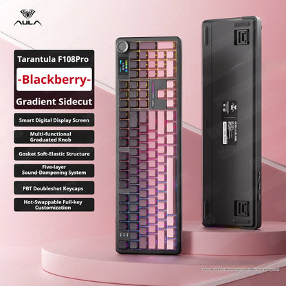 Tastiera meccanica AULA F108 PRO personalizzata layout 100%, retroilluminazione RGB, wireless Bluetooth, switch HiFi, tastiera gaming