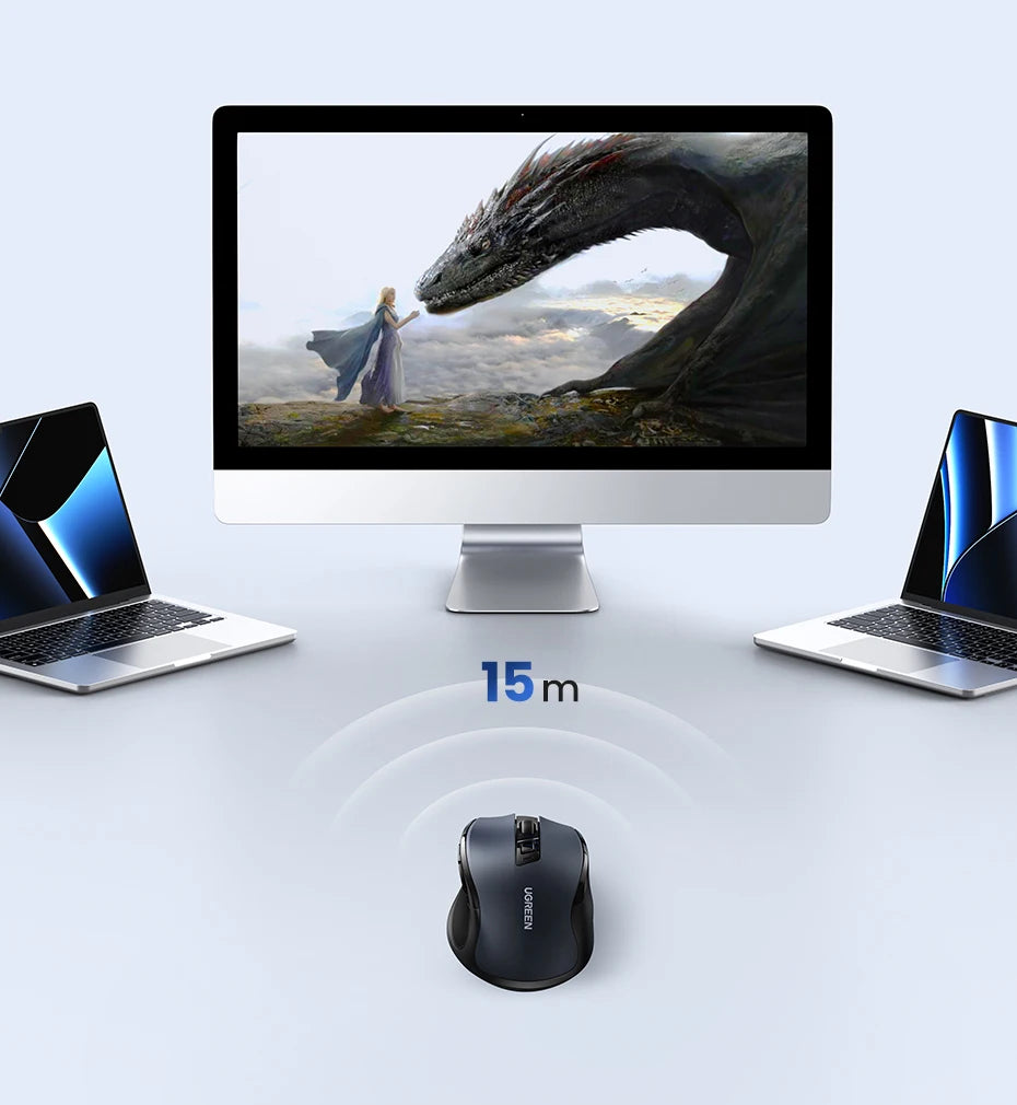 Ratón inalámbrico UGREEN Bluetooth 5.0 ergonómico 4000DPI con 6 botones silenciosos para MacBook, tabletas, portátiles, ordenadores y PC, ratón 2.4G