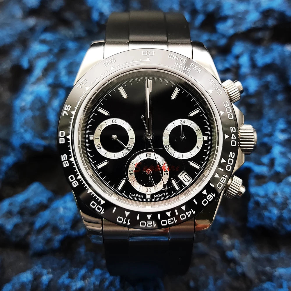 20 Colors dress 39mm Quartz Chronograph Sapphire Crystal Stainless Luminous Men's Watch VK63 Movement Calendar Strap